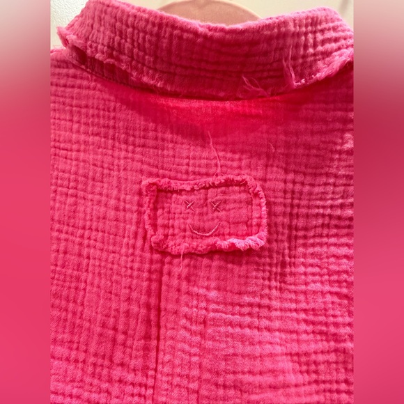 POL Pink Button-Down Shirt with Cream Crochet Sleeves. New No Tags Size L - Picture 5 of 8